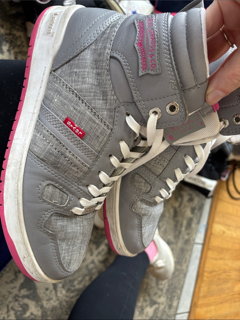 Osiris Women’s High-Top Sneakers in Gray with Pink Trim